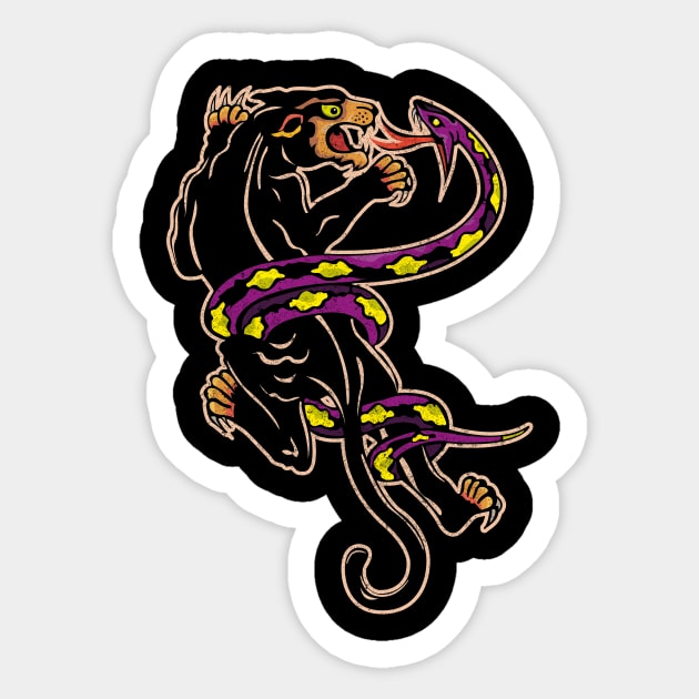 Traditional Tattoo Panther and Snake Sticker by BOEC Gear